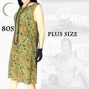Plus Size Summer Shift Dress is Cool Rayon Gauze - 80s Vintage